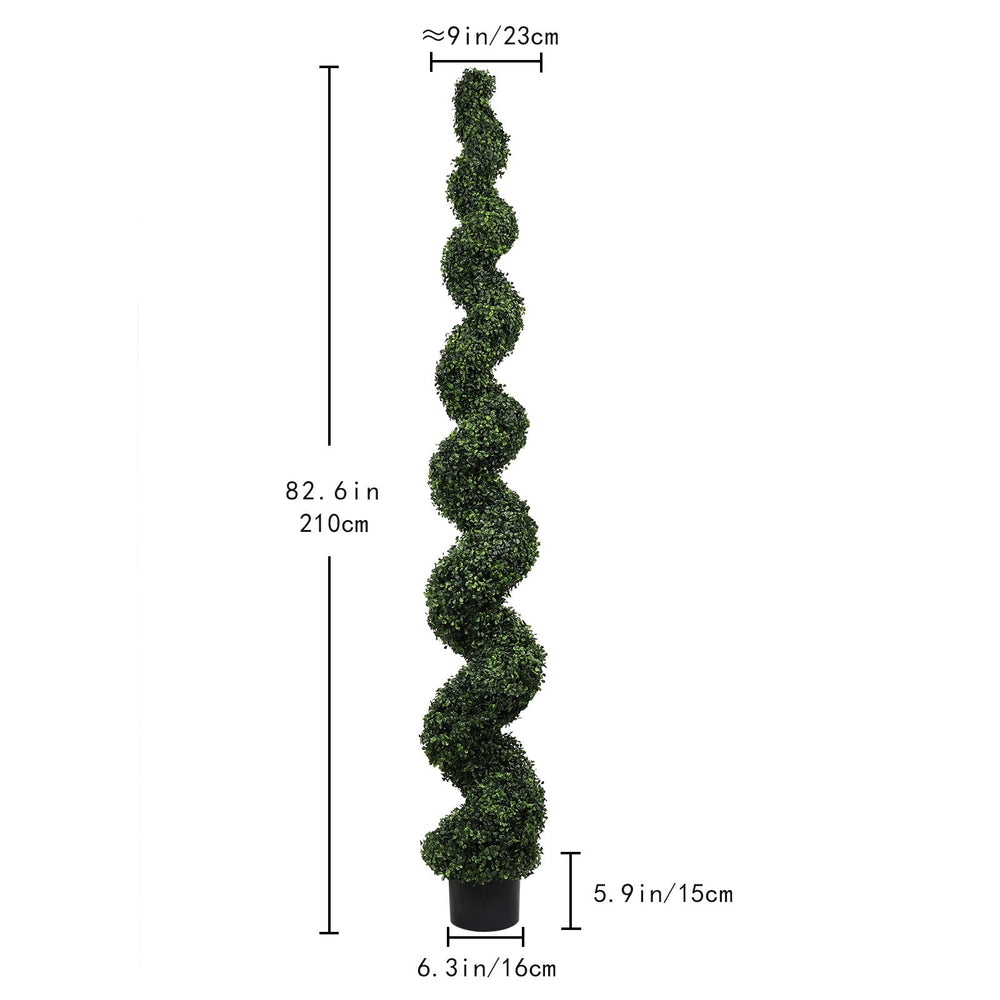 7FT Spiral Topiary Trees Artificial Outdoor Faux Boxwood Plants Large Twisted Green Potted Trees with Dark Green Leaves for Garden Front Porch Patio Planter Decoration, 1pc/set Media 4