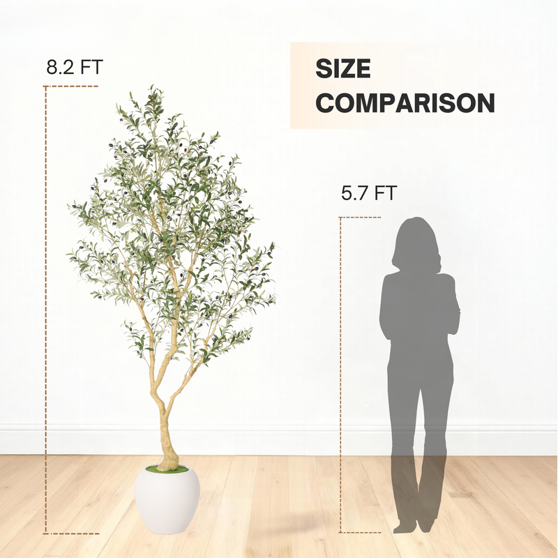 8.2FT Artificial Olive Tree With Big Decorative White Pot, Tall Indoor & Covered Outdoor Decorative Tree, 1pc/set