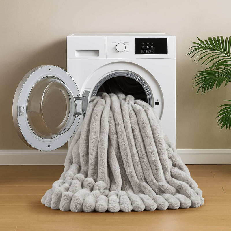 3 Pieces Full/Queen  soft Faux Fur Ribbed Comforter Set,Light Gray