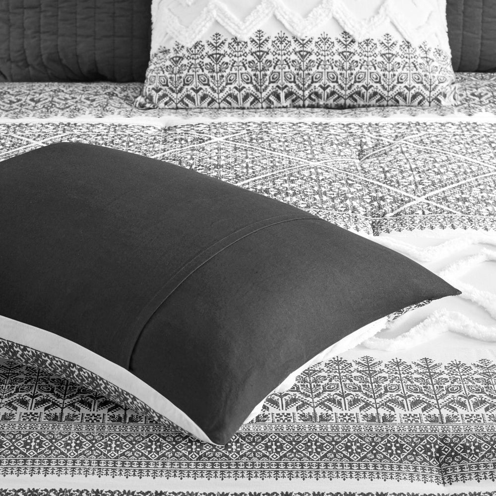 3 Piece Cotton Comforter Set with Chenille Tufting Gray Full/Queen Media 12