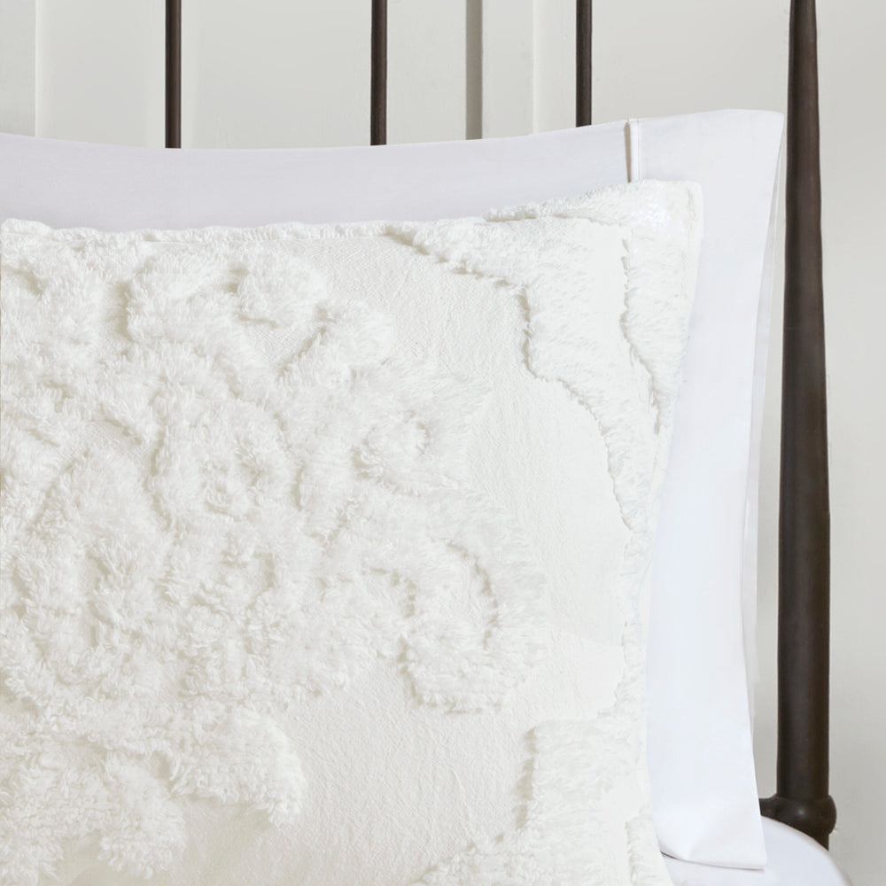 3 Piece Tufted Cotton Chenille Damask Comforter Set Off-White King/Cal King Media 7