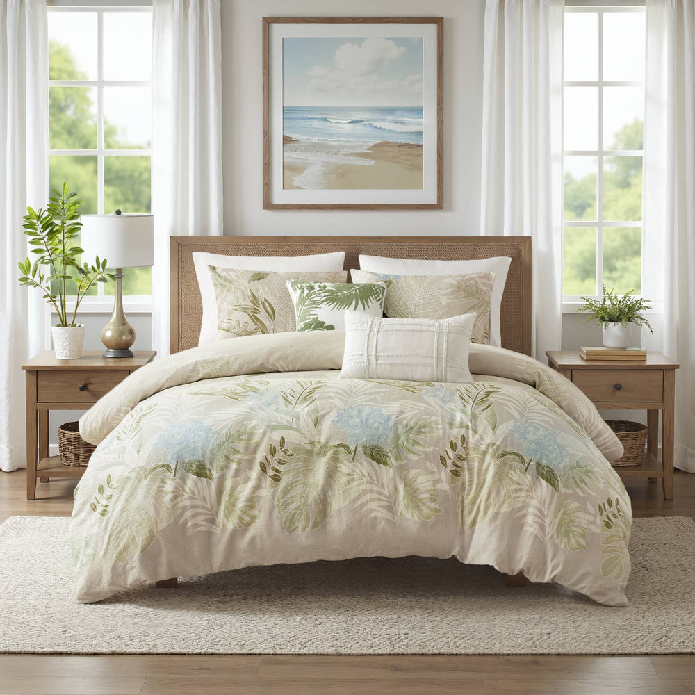 5-Piece Full/Queen Cotton Duvet Cover Set with Throw Pillow Media 1