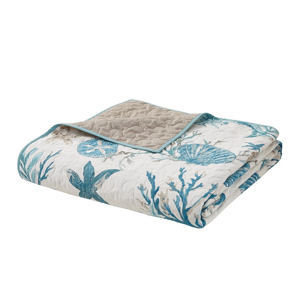 6 Piece Cotton Sateen Quilt Set with Throw Pillows Aqua King/Cal King Media 4