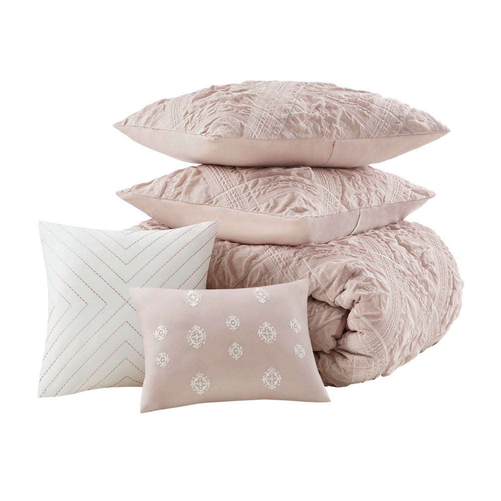 5-Piece Full/Queen 5 Piece Sculpted jacquard comforter set,Pink Media 16