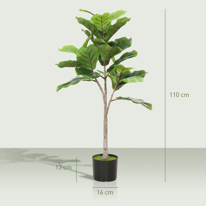 HOMCOM Fake Plant, Artificial Fiddle Leaf Fig Tree, Potted Plant with 28 PEVA Leaves and Flocked Soil, Green
