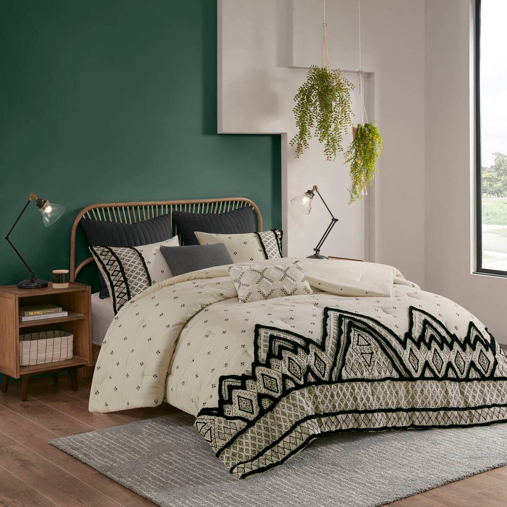 3 Piece Cotton and Flax Linen Blend Comforter Set Natural Full/Queen Media 1