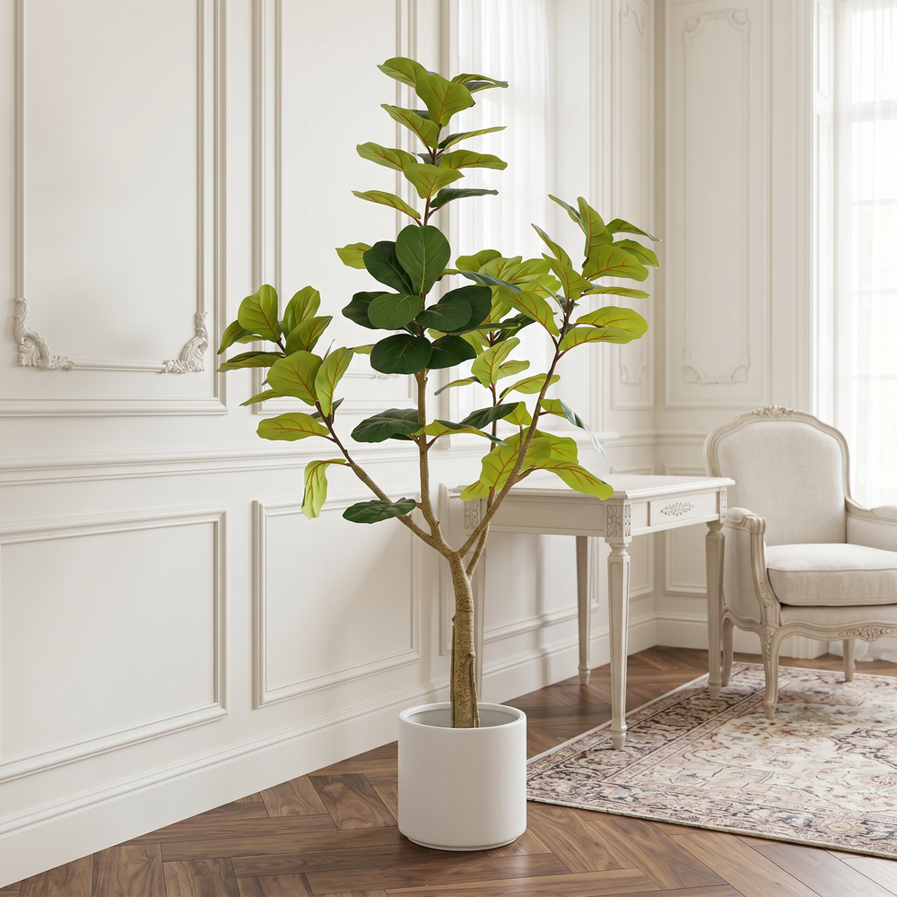 6FT Artificial Fiddle Leaf Fig Tree, Realistic Faux Potted Plant in Black Pot, 1pc/set Media 2