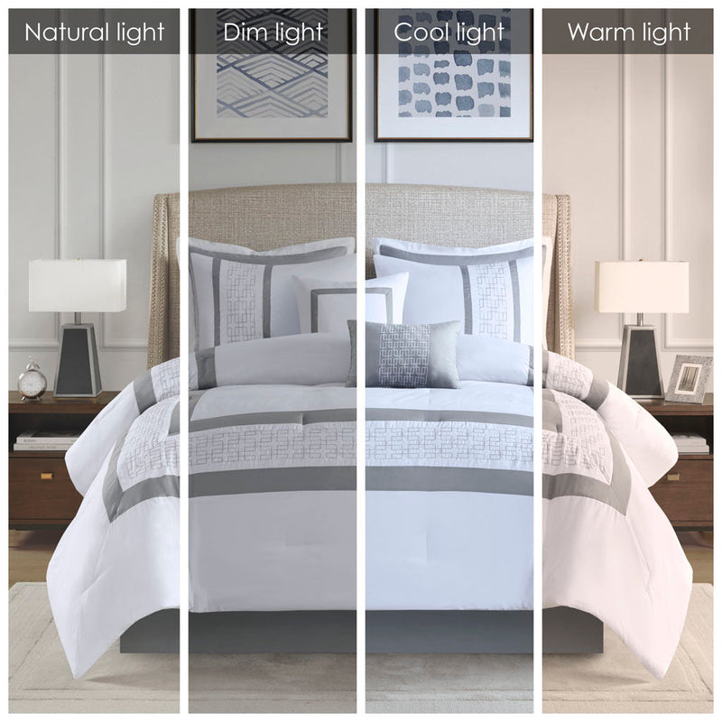 8 Piece Embroidered Comforter Set White Cal King