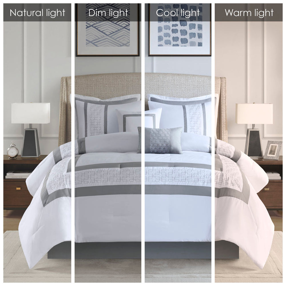 8 Piece Embroidered Comforter Set White King Media 3