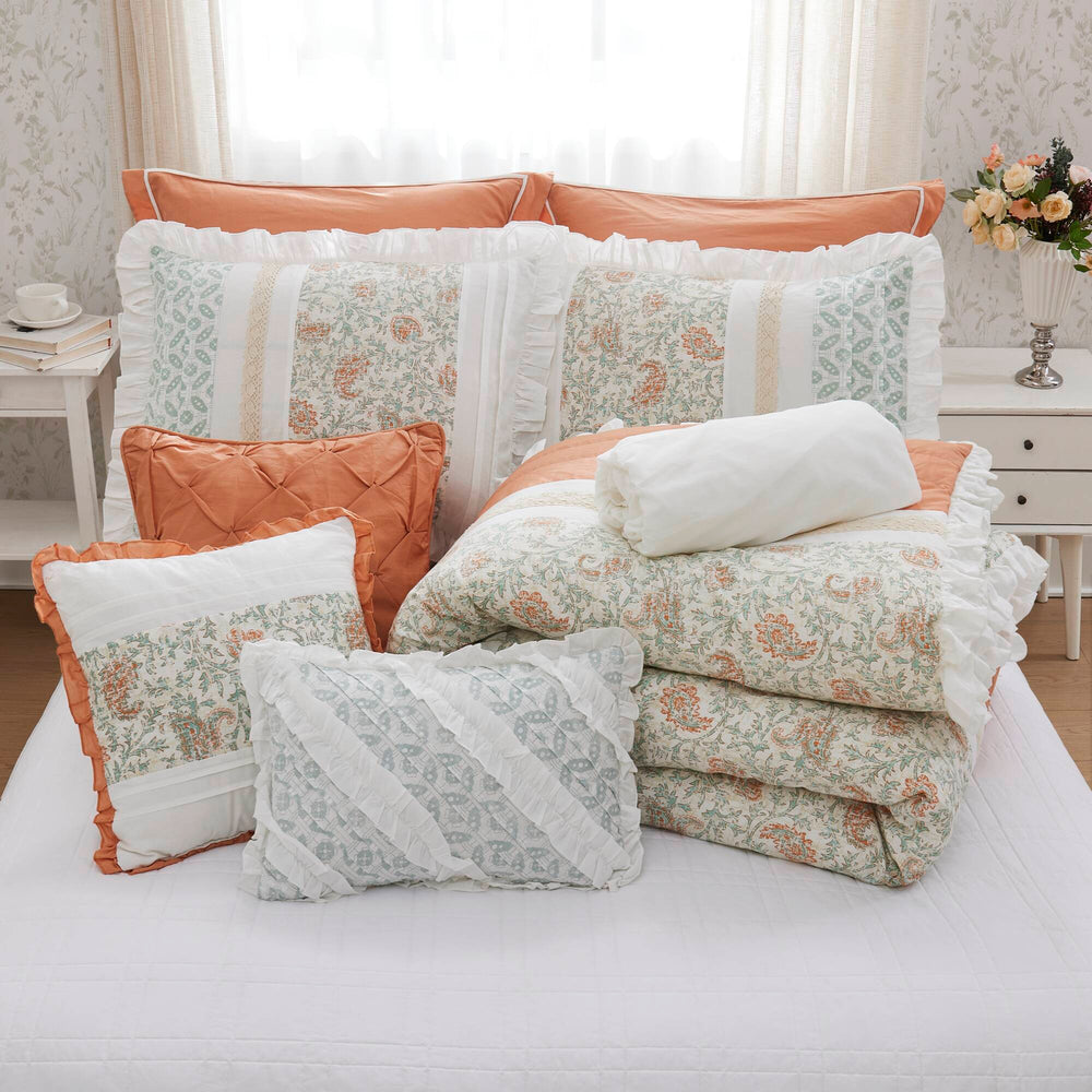 9 Piece Cotton Percale Comforter Set Coral King Media 4