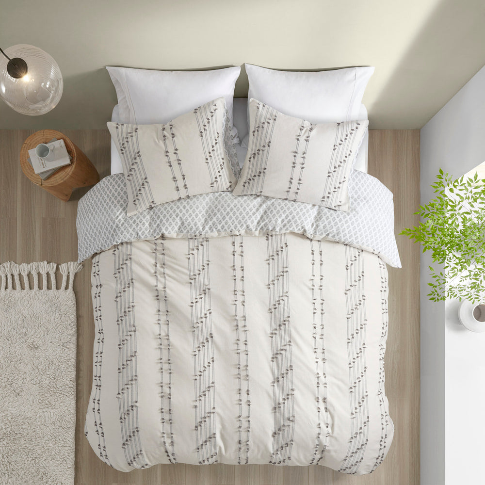 King/Cal King 3 Piece Cotton Jacquard Duvet Cover Set Media 7