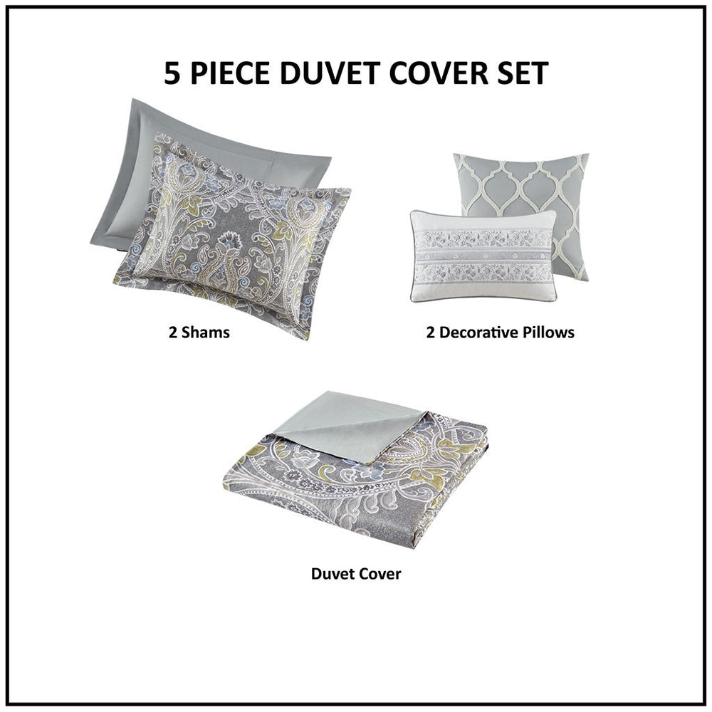 5 Piece Cotton Duvet Cover Set Grey King Media 11