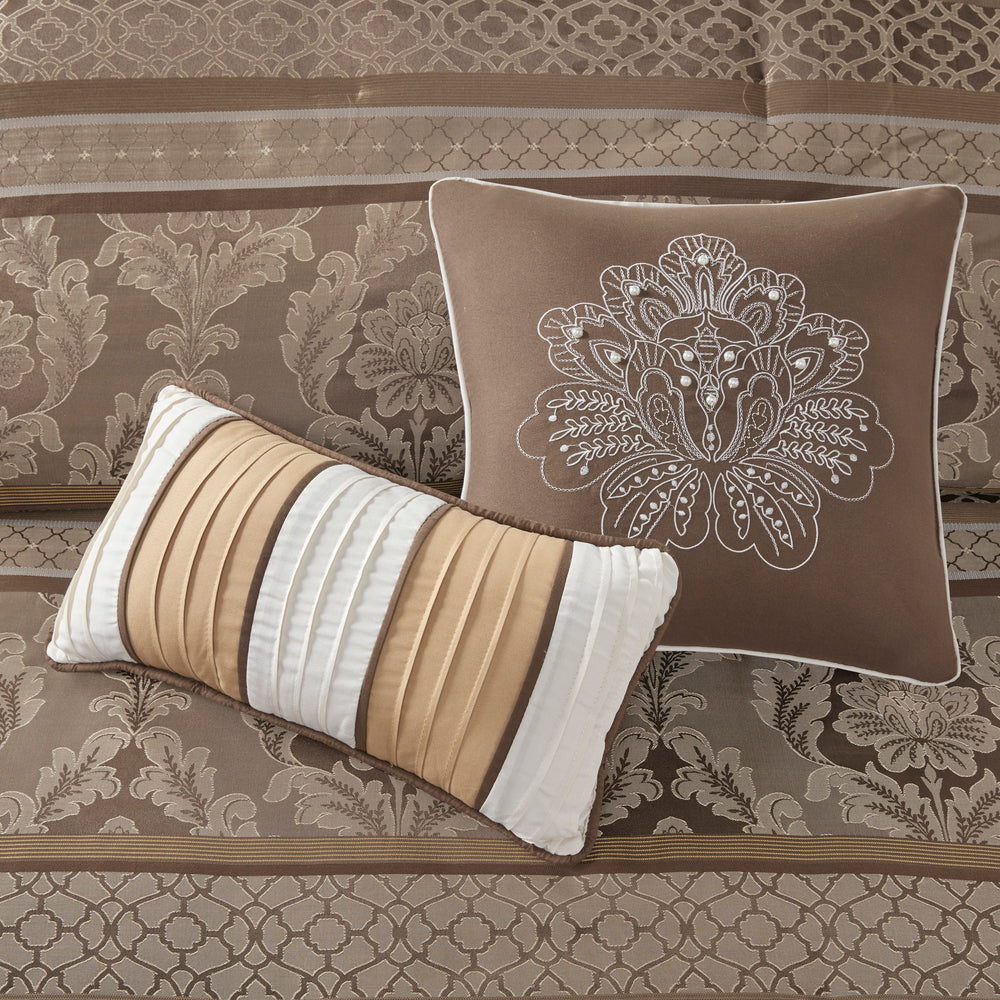 7 Piece Jacquard Comforter Set Brown/Gold Queen Media 3