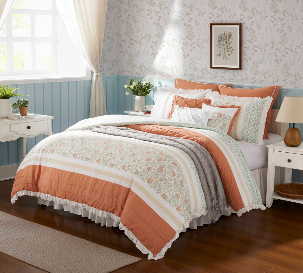 9 Piece Cotton Percale Comforter Set Coral Queen Media 16