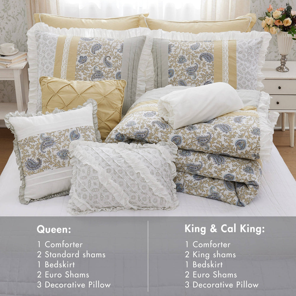 9 Piece Cotton Percale Comforter Set Yellow Cal King Media 2