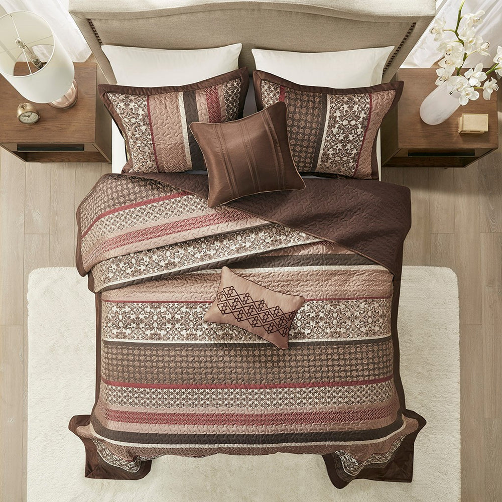 5 Piece Reversible Jacquard Bedspread Set Red Queen Media 9