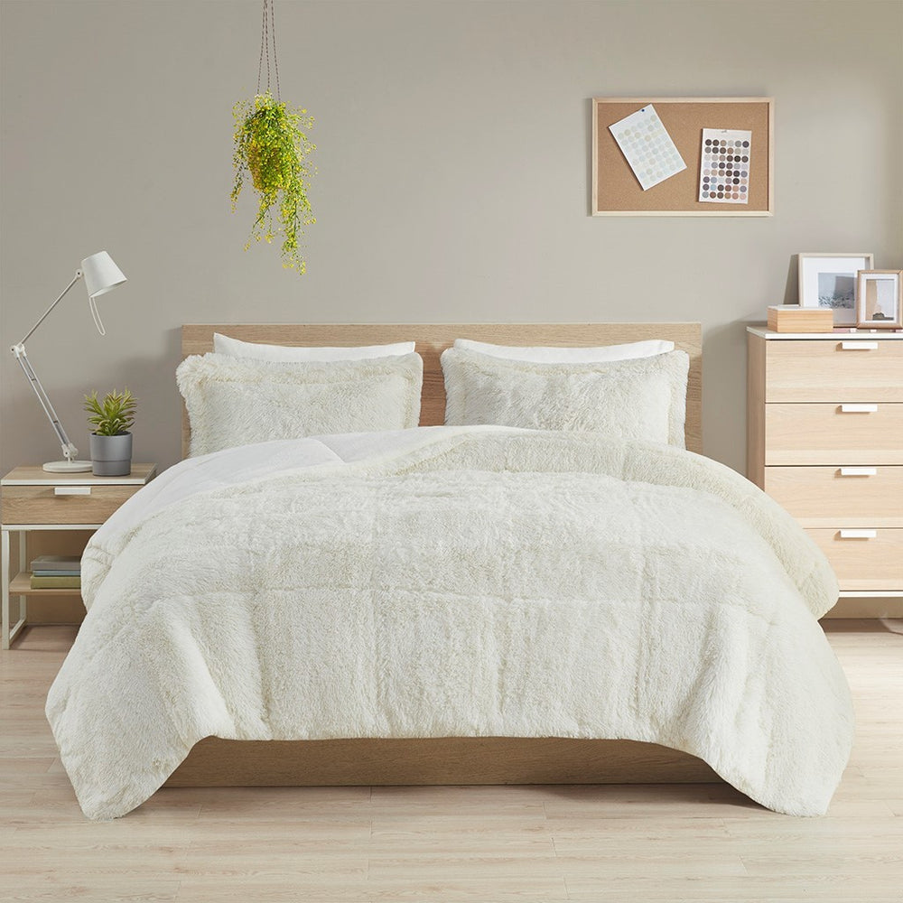 Full/Queen Shaggy Long Fur Comforter Mini Set Media 4