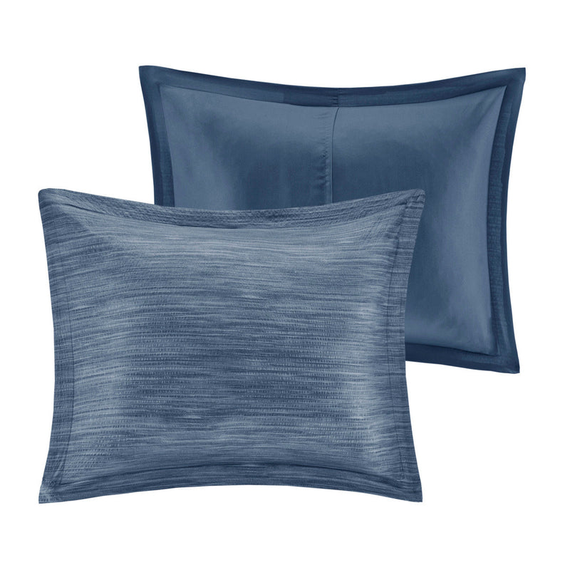 7 Piece Printed Seersucker Comforter Set Navy Cal King