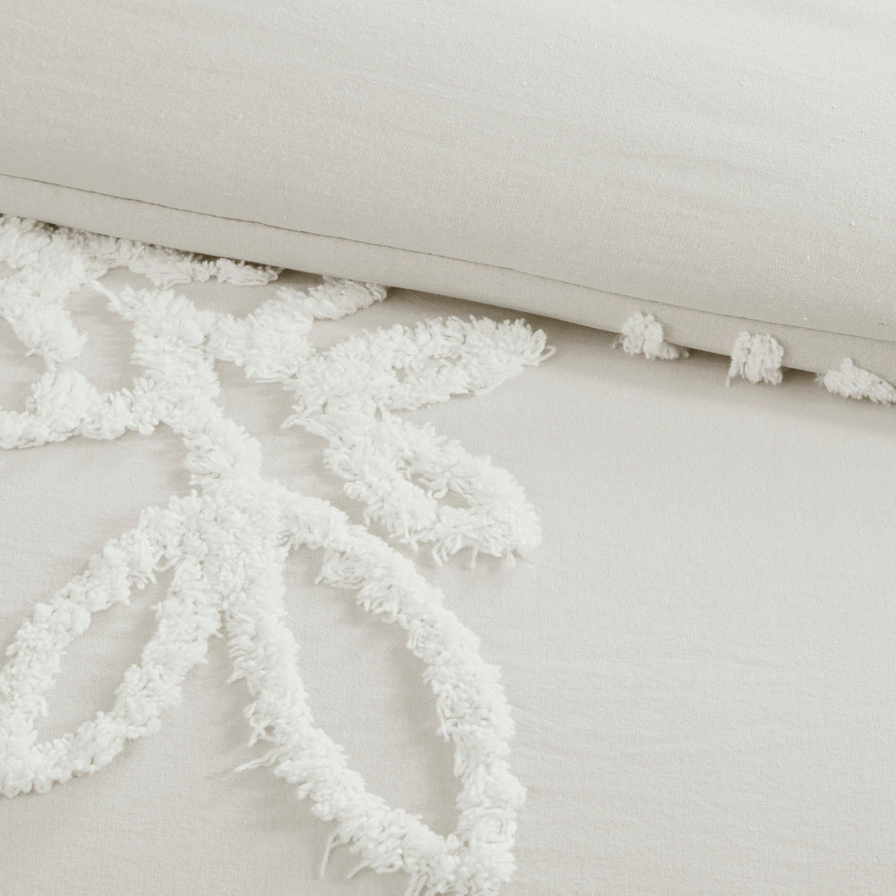 3 Piece Tufted Cotton Chenille Floral Comforter Set Off-White King/Cal King Media 5