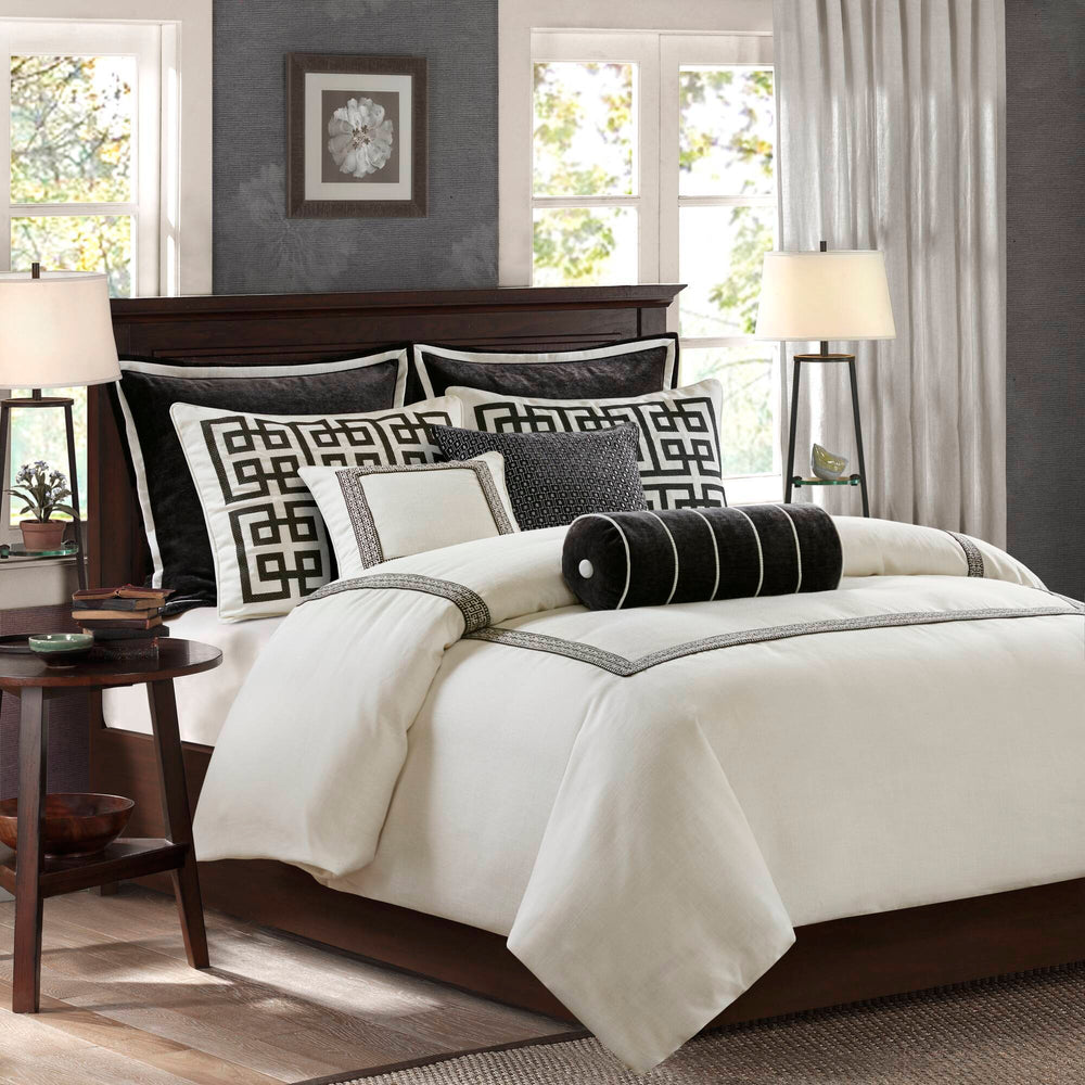 9 PCS King Embroidery Oversized Duvet Style Comforter Set Black/White Media 18