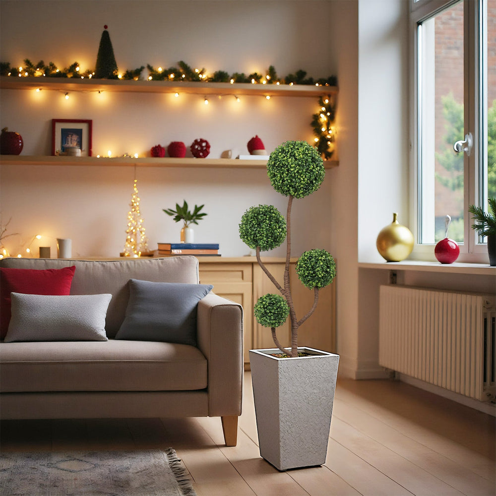 4FT Tall Artificial Boxwood Topiary Tree Large Faux Green Plant in Pot for Indoor Outdoor Patio Porch Garden Decoration, 1pc/set Media 7