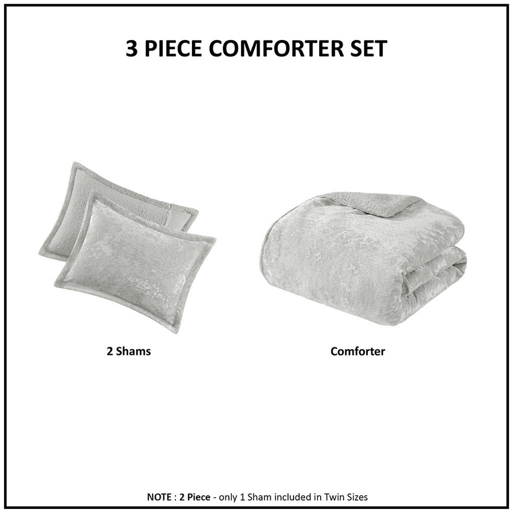 King/Cal King Crushed Velvet Sherpa Reversible Comforter Set Media 5