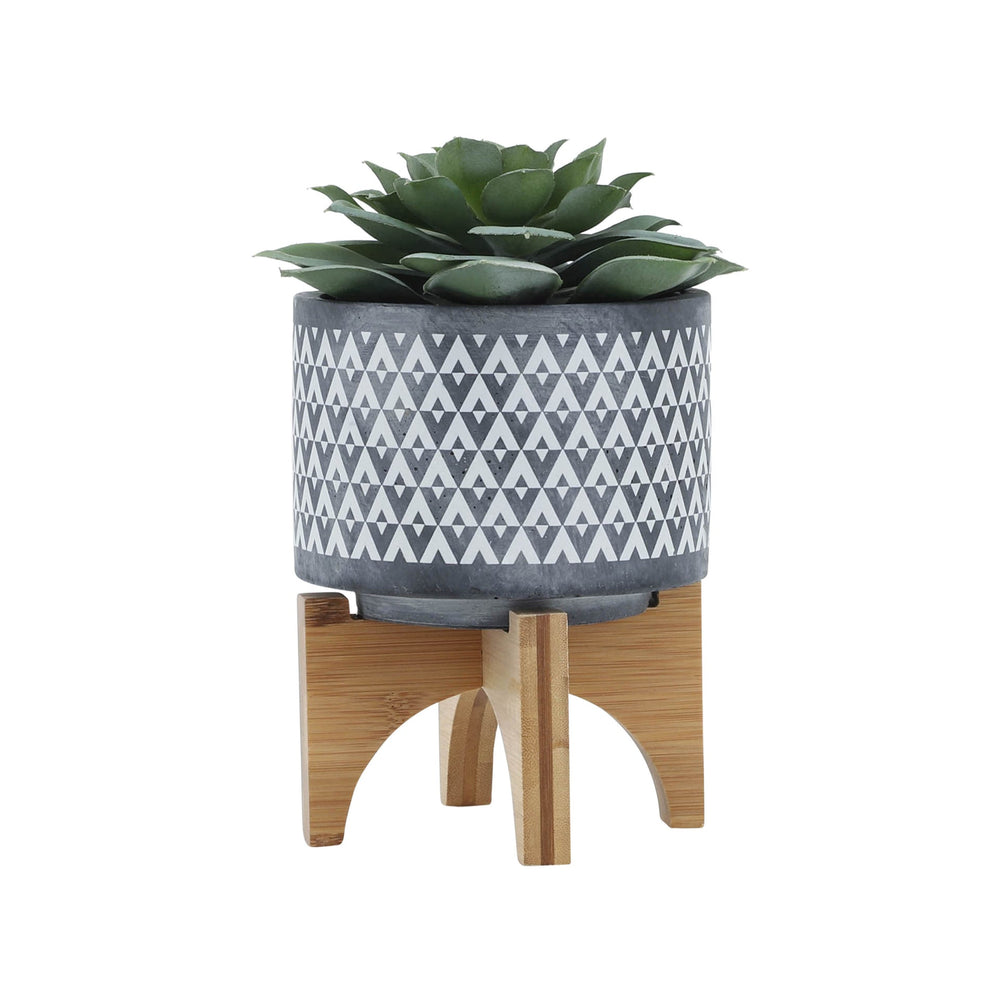 CERAMIC 5' AZTEC PLANTER ON WOODEN STAND, GRAY Media 4