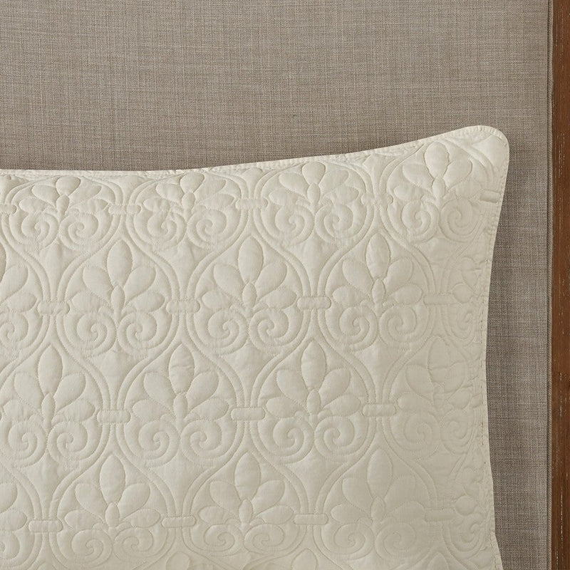 3 Piece Split Corner Pleated Quilted Bedspread Cream Queen