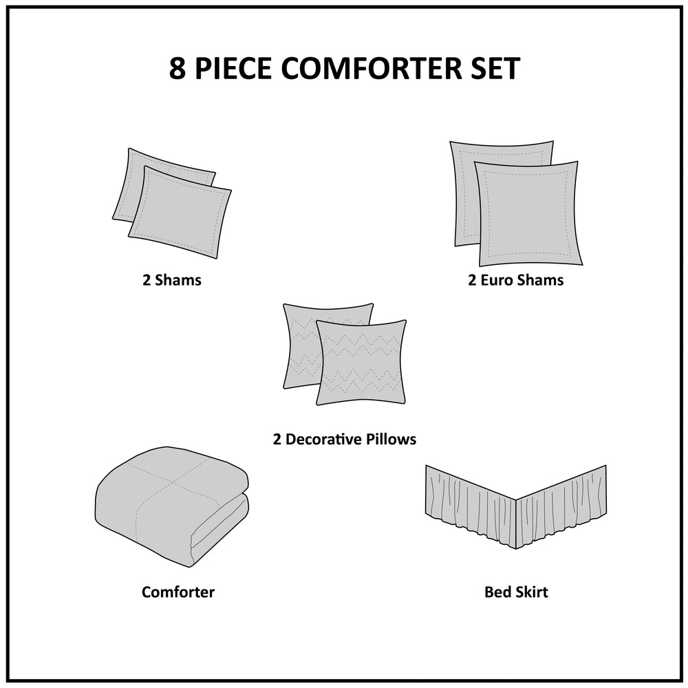 Embroidered 8 Piece Comforter Set Neutral Queen Media 2