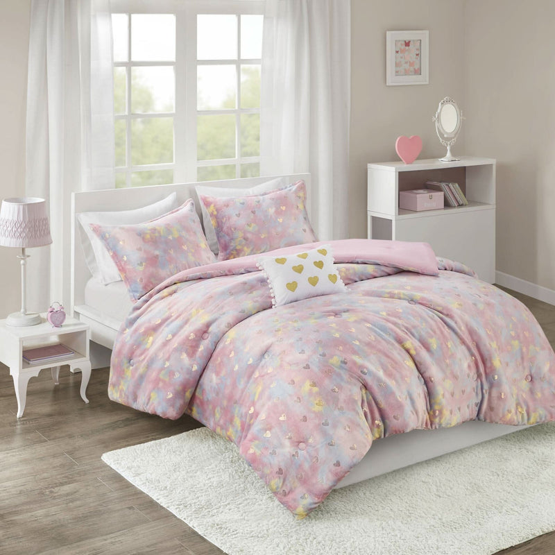 Metallic Printed Plush Comforter Set Polyester Throw Pillow Twin XL