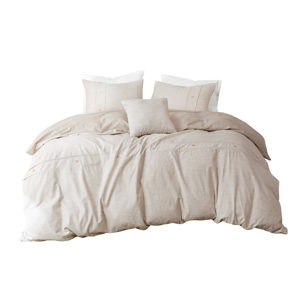 5 Piece Organic Cotton Oversized Comforter Cover Set w/removable insert Natural Full/Queen Media 15