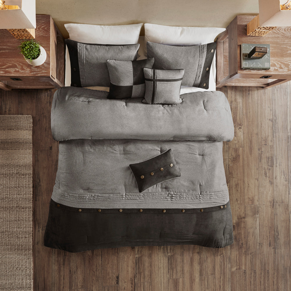 7 Piece Faux Suede Comforter Set Grey Queen Media 12