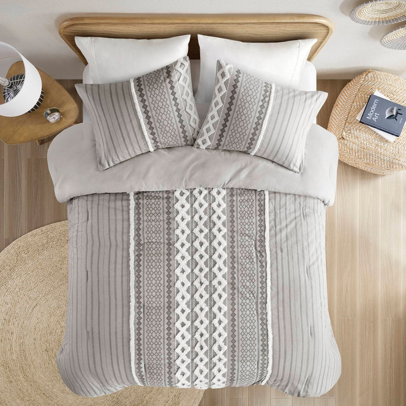 Cotton Printed Comforter Set with Chenille Gray King/Cal King
