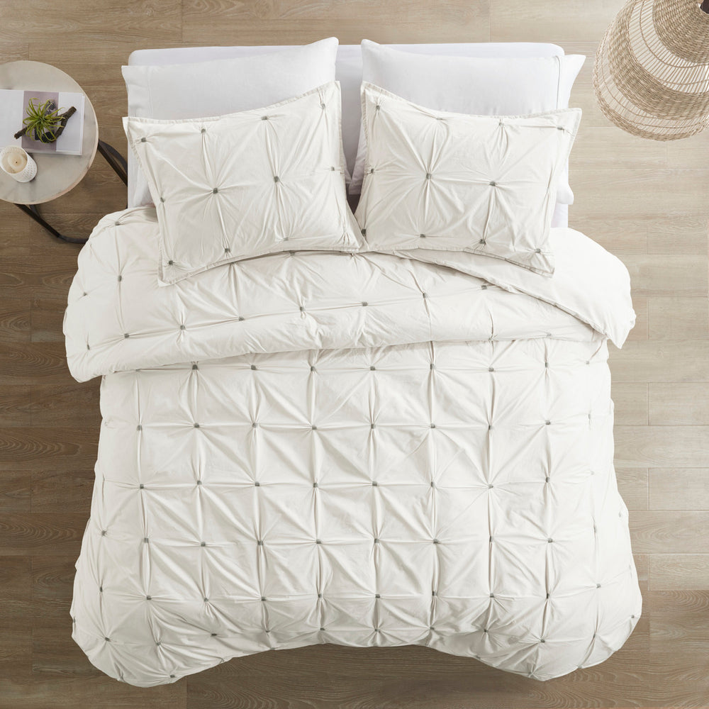 King/Cal King 3 Piece Elastic Embroidered Cotton Duvet Cover Set Media 15
