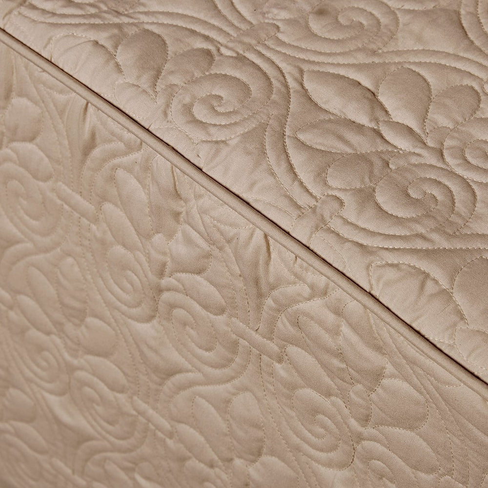 3 Piece Split Corner Pleated Quilted Bedspread Khaki Queen Media 11