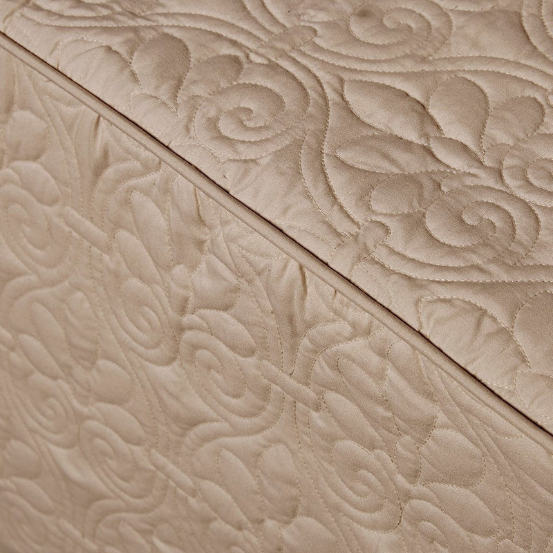 3 Piece Split Corner Pleated Quilted Bedspread Khaki Queen
