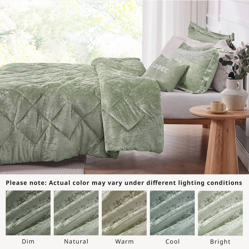 3 PCS Twin/Twin XL Velvet Duvet Cover Set with Throw Pillow Green Media 16
