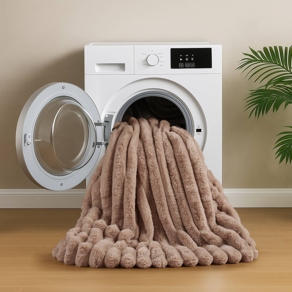 3 Pieces King Ultrasoft Faux Fur Ribbed Comforter Set,Mocha Media 7