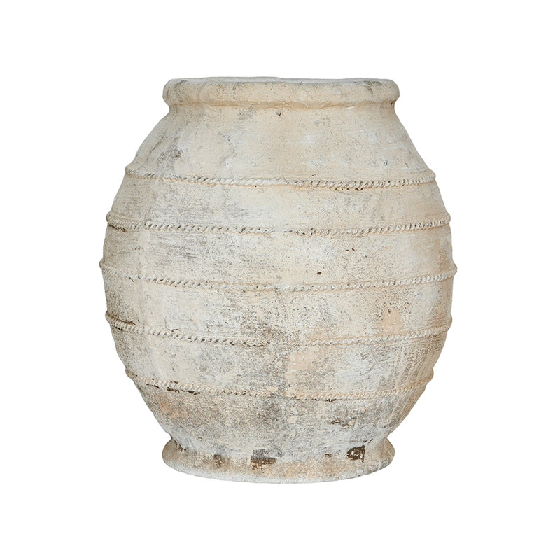 17.5x17.5x18.5' Round Magnesium Flower Pot with Weathered White Finish and Ridged Texture