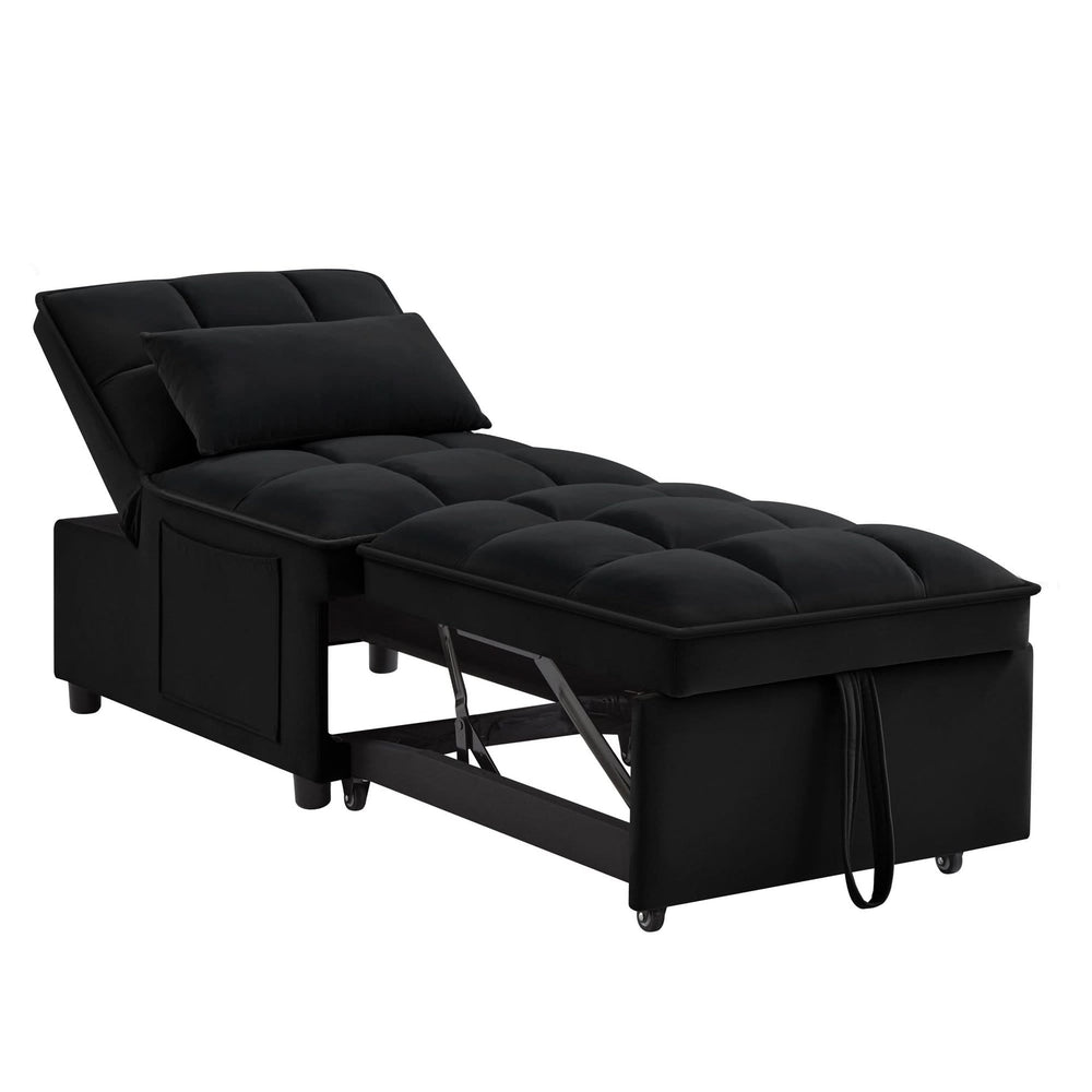 Velvet Sofa Bed Convertible Chaise Lounge Black Living Room American Design Media 11