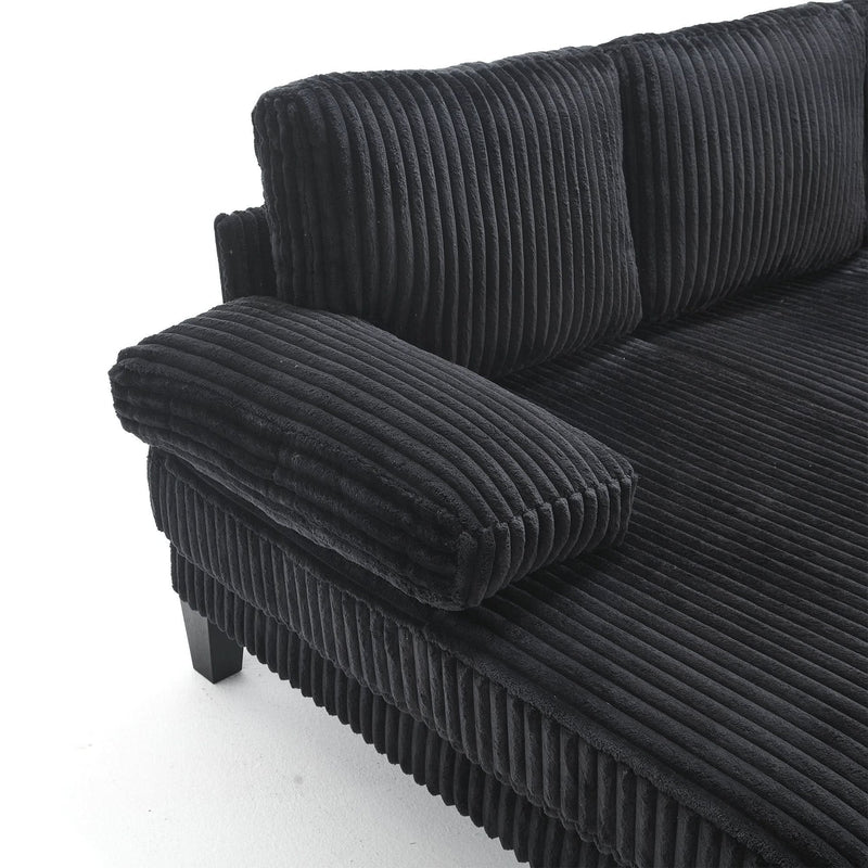 U Shaped Sofa Wood Frame Oversized Four-Seater Living Room Black Upholstery