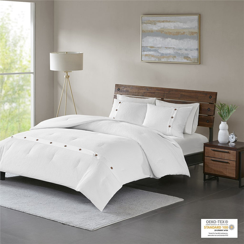 3 Piece Cotton Comforter set White Full/Queen Media 7