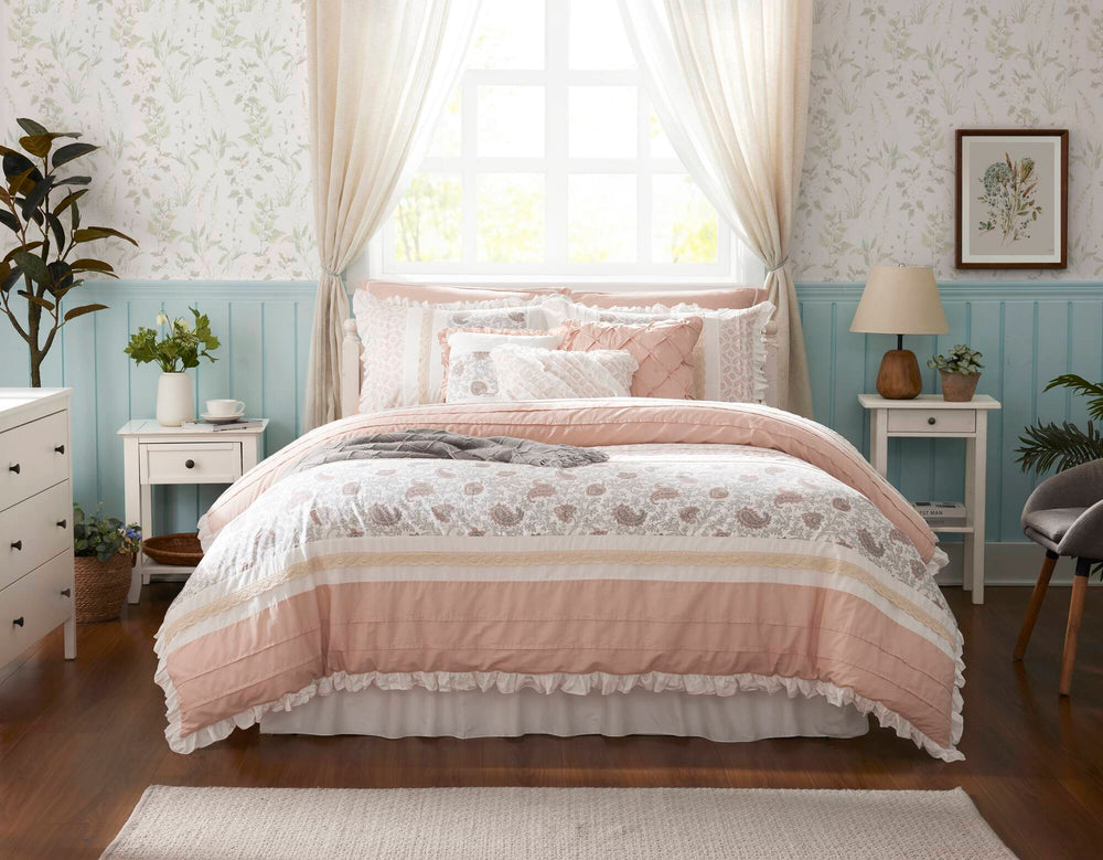 9 Piece Cotton Percale Comforter Set Blush Queen Media 18