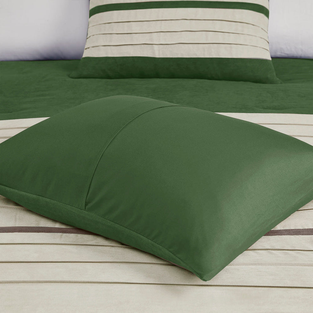 7 PC Pieced Faux Suede Comforter Set Green King Media 7