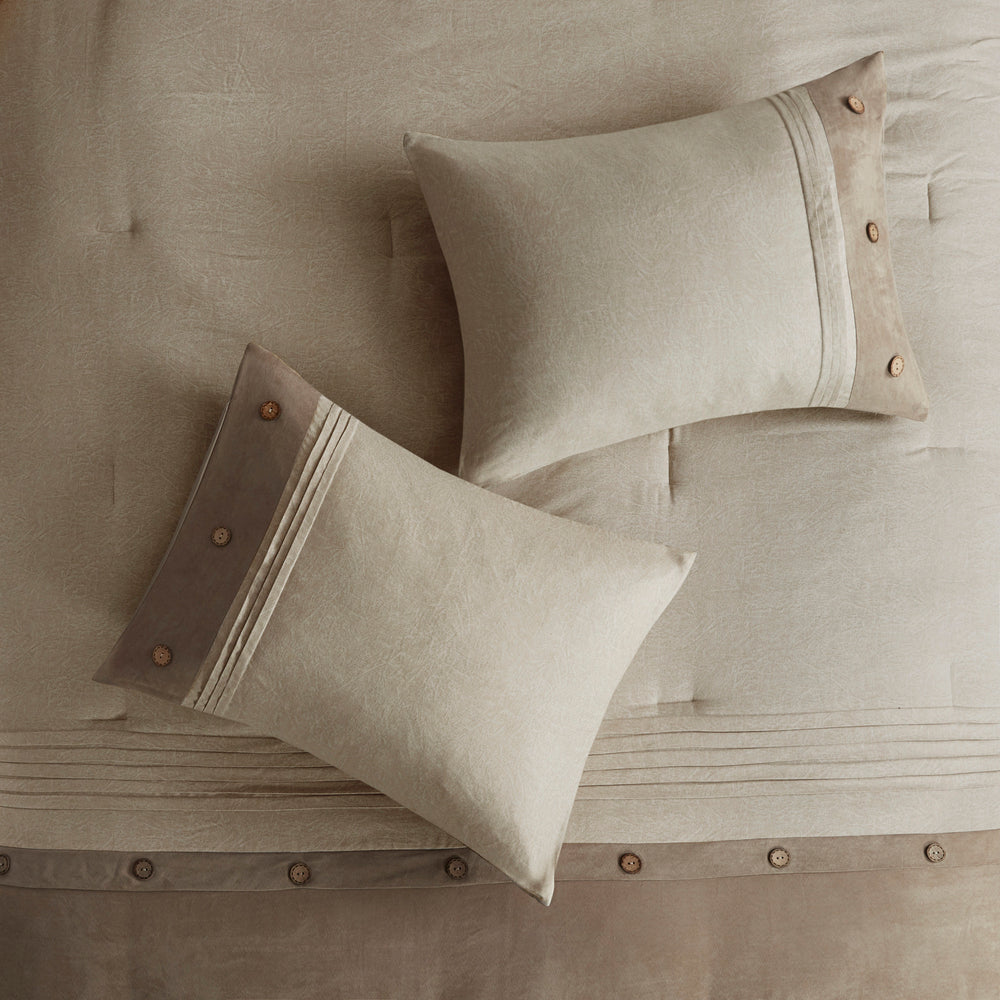 7 Piece Faux Suede Comforter Set Tan King Media 13