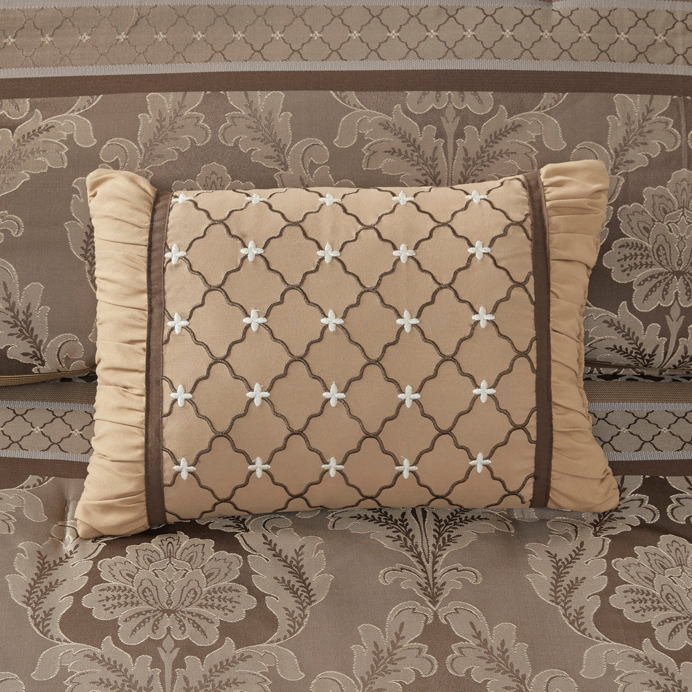 7 Piece Jacquard Comforter Set Brown/Gold Cal King Media 12