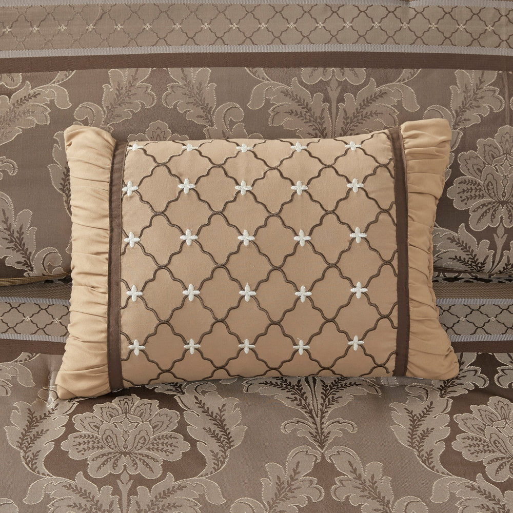 7 Piece Jacquard Comforter Set Brown/Gold Cal King Media 12