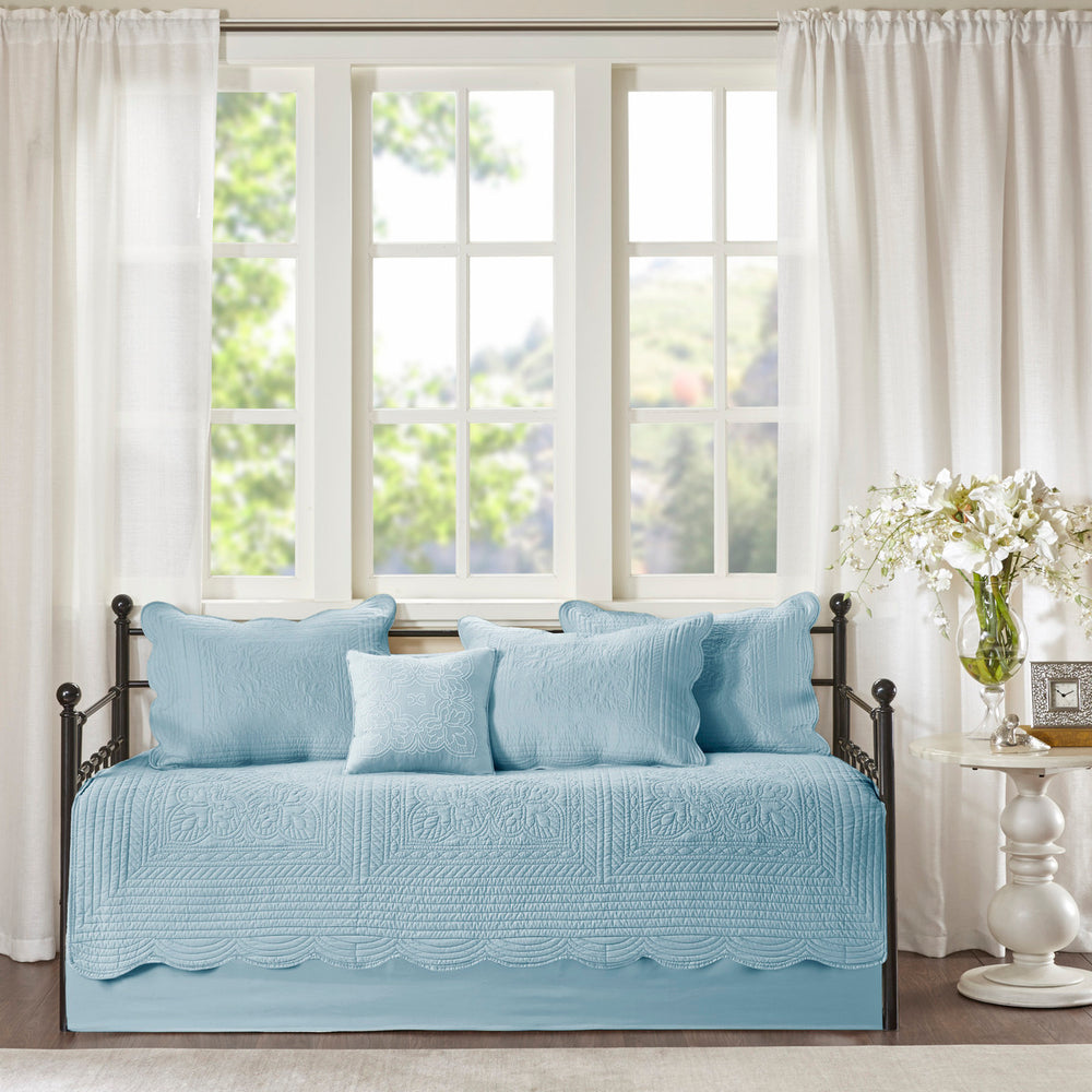 6 Piece Reversible Scalloped Edge Daybed Cover Set Blue Daybed Media 1