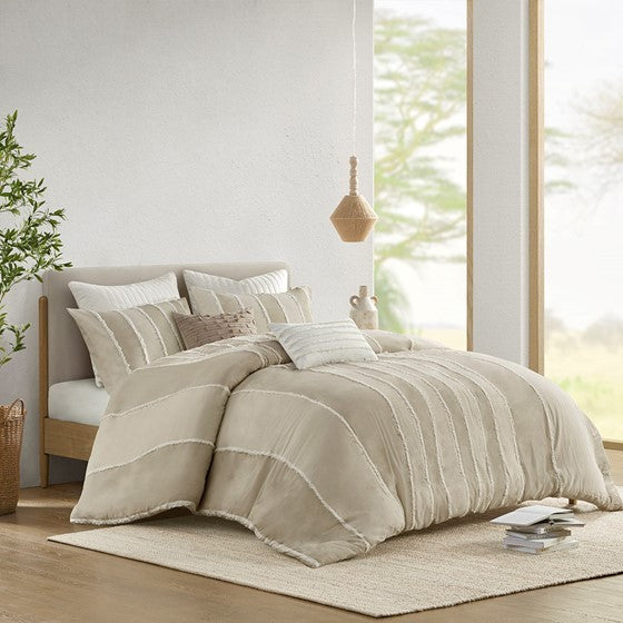 King/Cal King 3 Piece Striped Cotton Duvet Cover Set Media 5