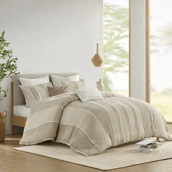 3 Piece Striped Cotton Duvet Cover Set